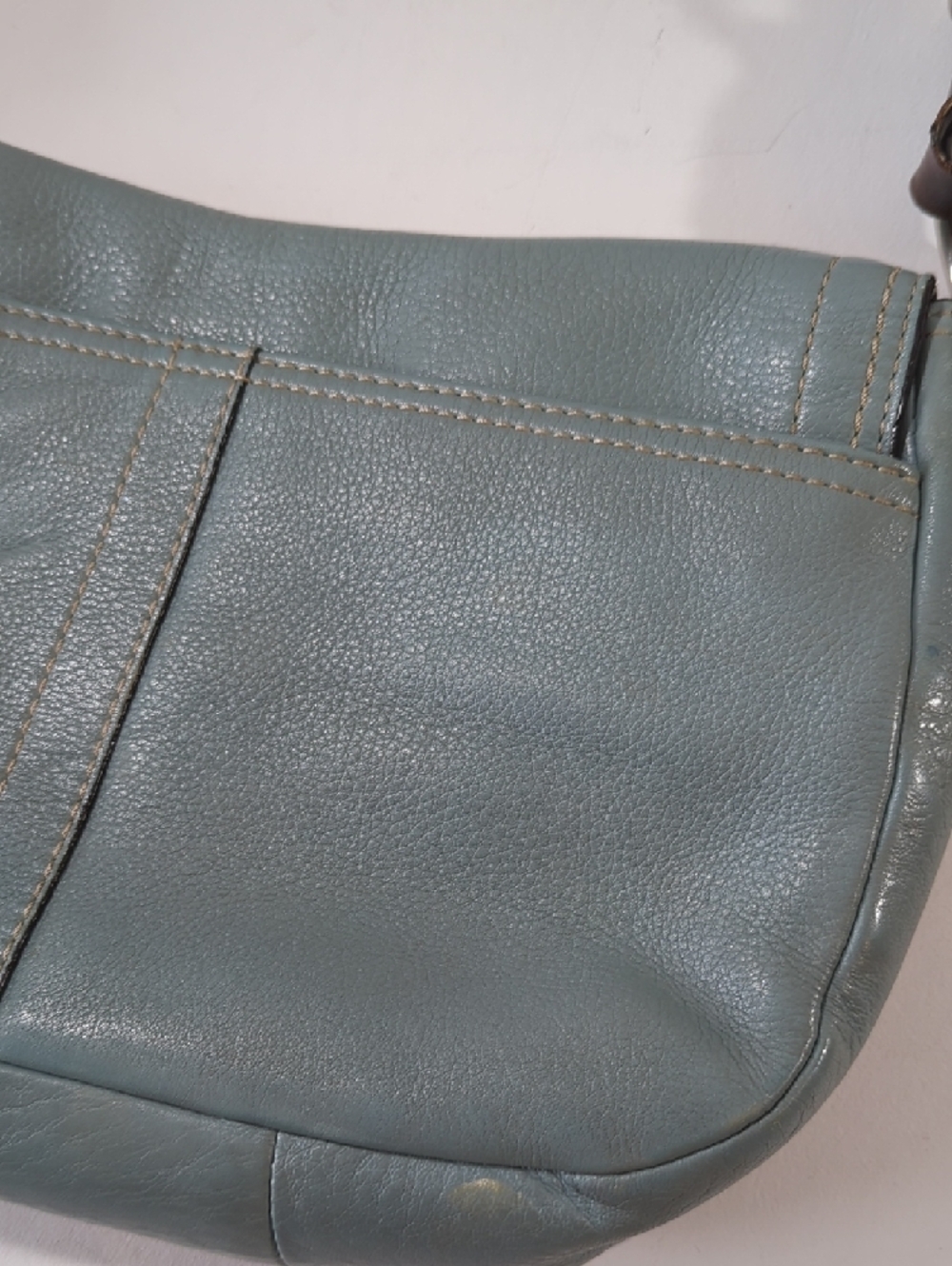 Coach F12336 Chelsea Collection 2010 Shoulder Bag Leather Light Blue Brown Strap - Picture 7 of 13